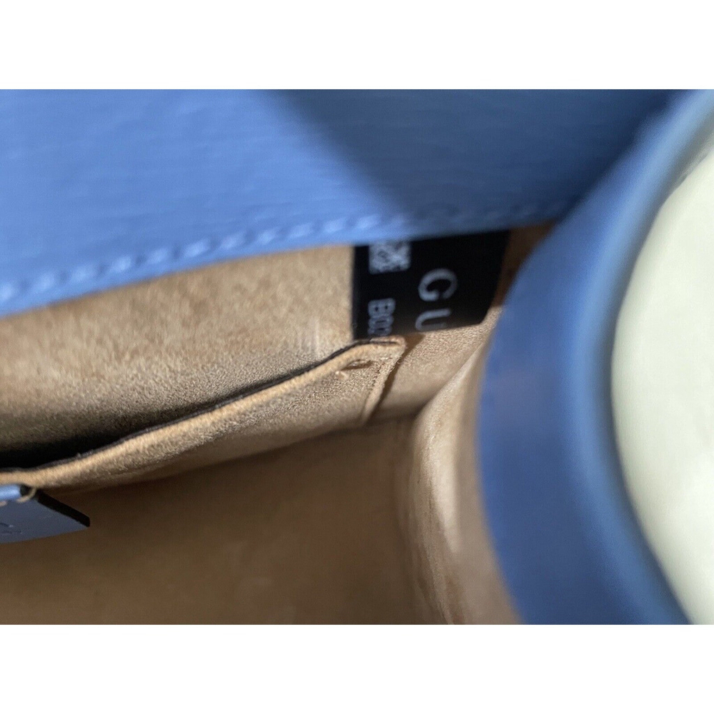 Gucci Sylvie Azure Blue Flora Chain Strap Leather Shoulder Bag #431666 L/N - Picture 12 of 14